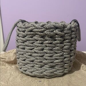 Gray Woven rope basket with handles